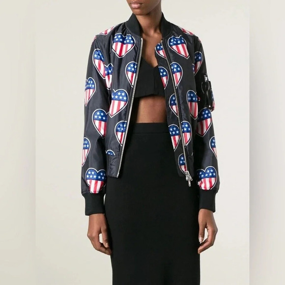Love Moschino Bomber  Jacket With American Heart Flags Sz 4 - Picture 3 of 14